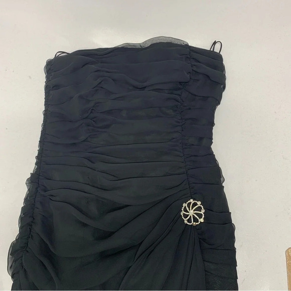 Vtg  80s Morton Myles Evening Gown 6 Chiffon Ruched Slit Formal Feminine Sexy - Picture 8 of 11